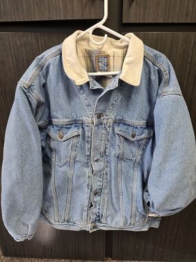 Vintage Old Rye Blanket Lined Denim Trucker Jacket XL Corduroy Collar Plaid